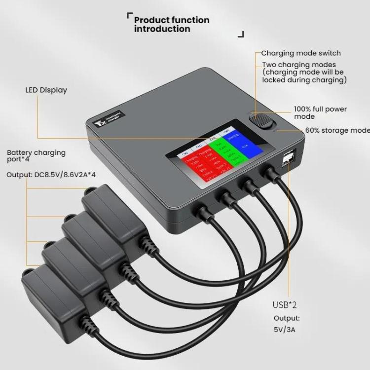 For DJI Mini 4 Pro / Mini 3 Pro / Mini 3 Color Screen Digital Display Four-Way Charger Battery Manager US Plug