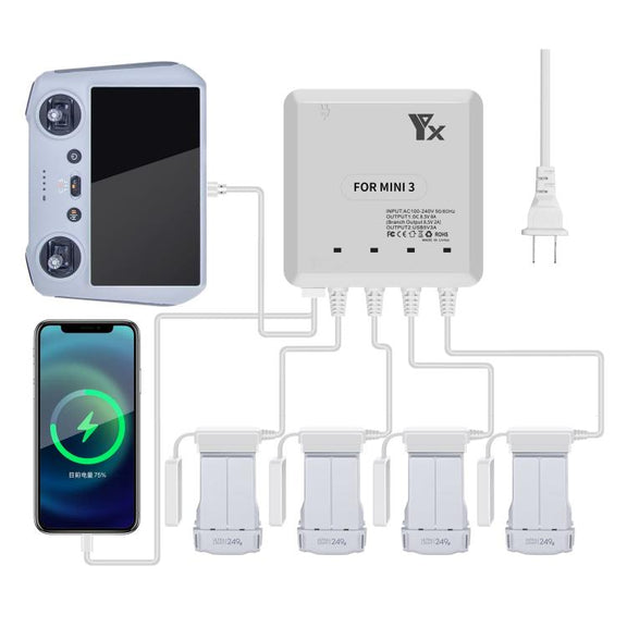 For DJI Mini 4 Pro / Mini 3 Pro / Mini 3 Drone YX 4-way Charger Battery Butler EU Plug