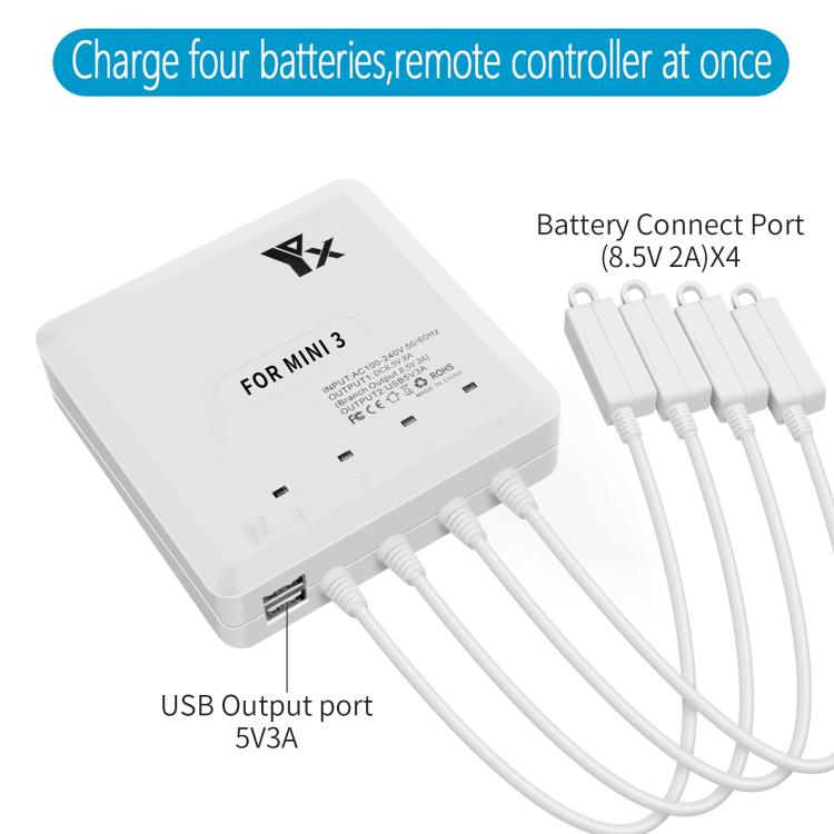 For DJI Mini 4 Pro / Mini 3 Pro / Mini 3 Drone YX 4-way Charger Battery Butler EU Plug