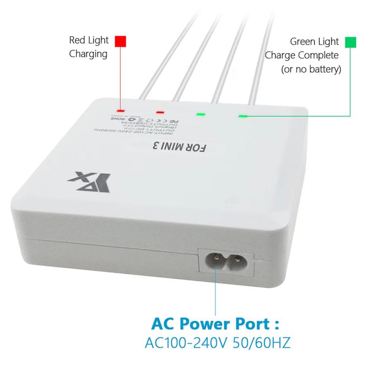 For DJI Mini 4 Pro / Mini 3 Pro / Mini 3 Drone YX 4-way Charger Battery Butler US Plug