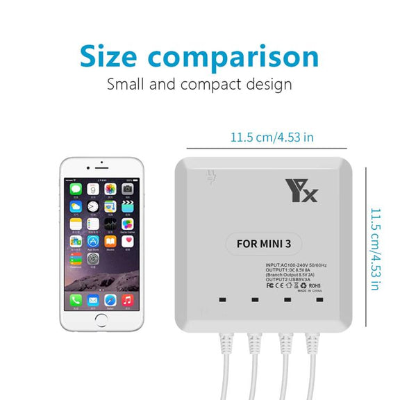 For DJI Mini 4 Pro / Mini 3 Pro / Mini 3 Drone YX 4-way Charger Battery Butler US Plug