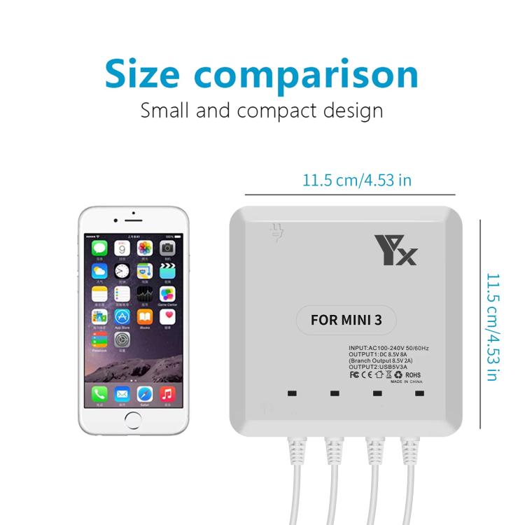 For DJI Mini 4 Pro / Mini 3 Pro / Mini 3 Drone YX 4-way Charger Battery Butler EU Plug