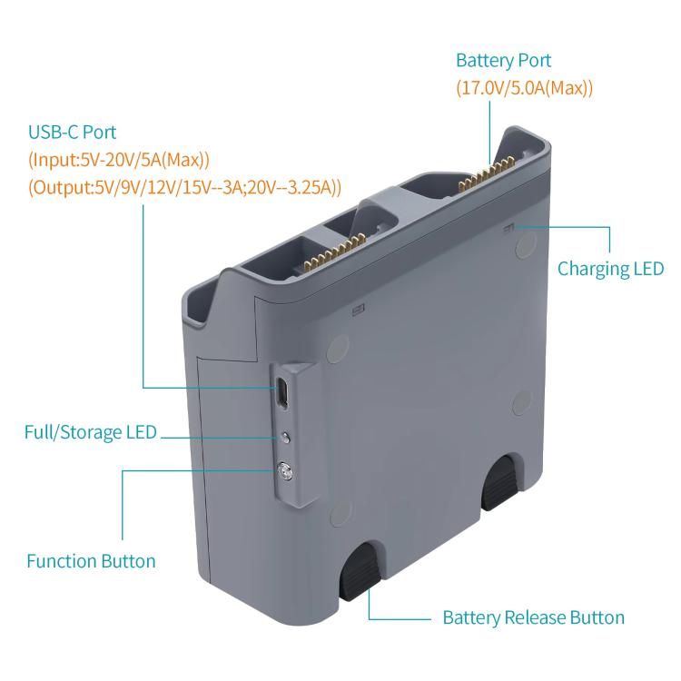 For DJI Air 3S /Air 3 YX Two-Way Charger Battery Manager(Light Gray)
