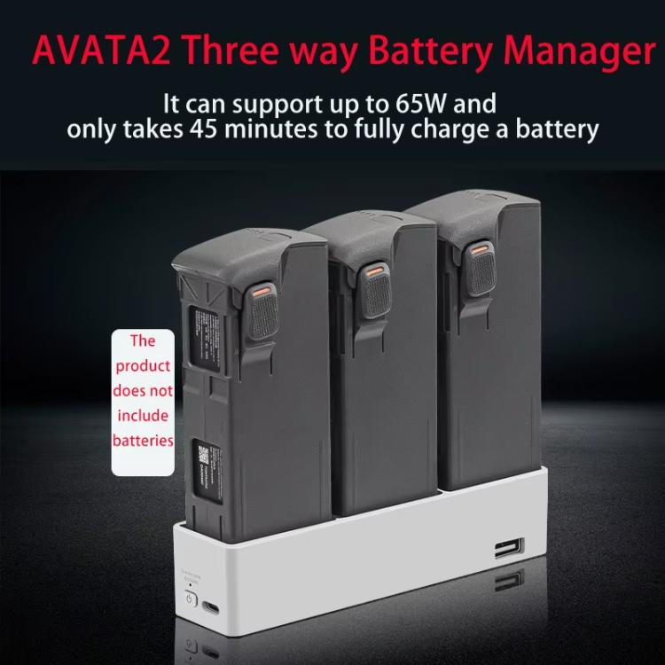 For DJI Avata 2 YX Charger 3-way Charging Butler Supports PD 65W(Silver Gray)
