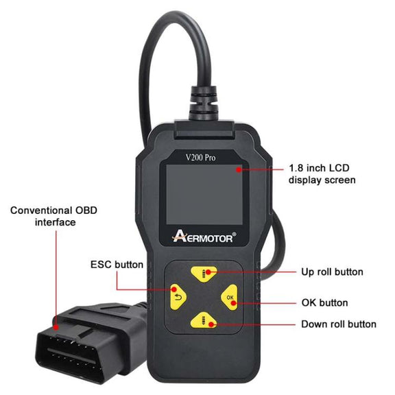 AERMOTOR V200PRO Car Troubleshooter Engine Inspection Scanner Readout Card ELM327 Battery Inspection Tool(Black)