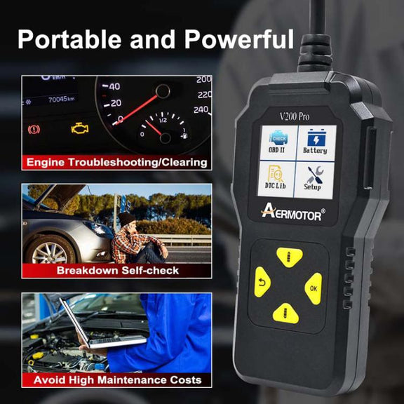 AERMOTOR V200PRO Car Troubleshooter Engine Inspection Scanner Readout Card ELM327 Battery Inspection Tool(Black)