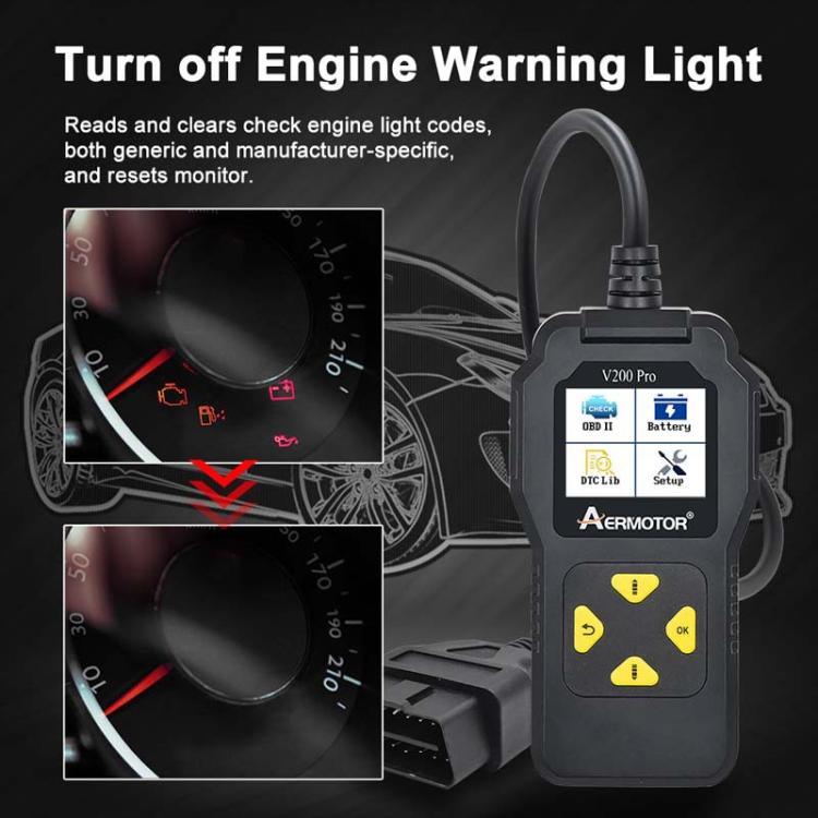 AERMOTOR V200PRO Car Troubleshooter Engine Inspection Scanner Readout Card ELM327 Battery Inspection Tool(Black)