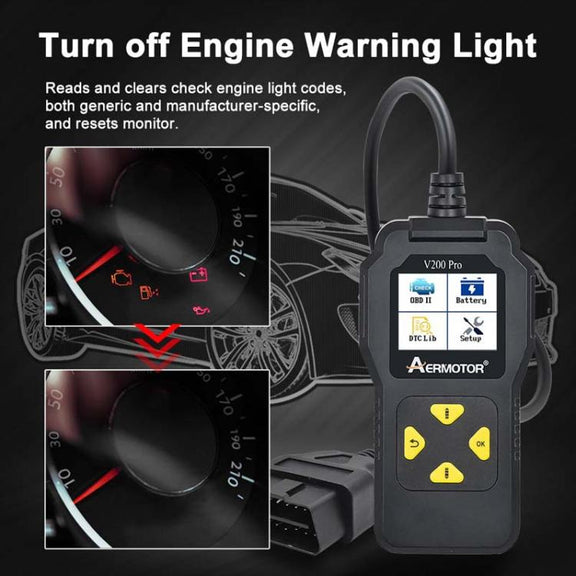 AERMOTOR V200PRO Car Troubleshooter Engine Inspection Scanner Readout Card ELM327 Battery Inspection Tool(Black)