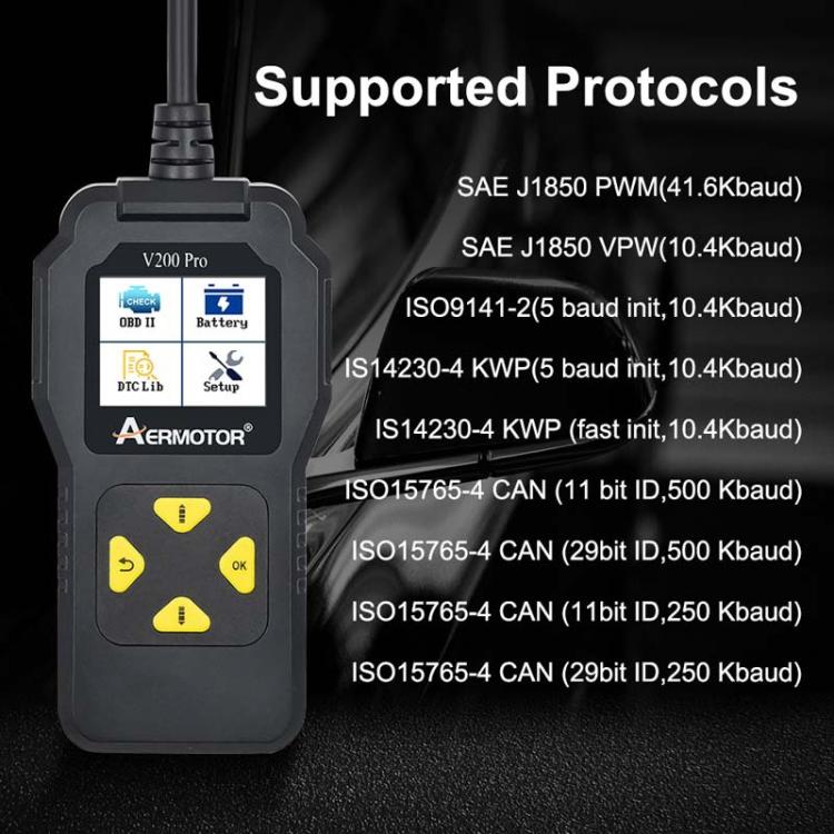 AERMOTOR V200PRO Car Troubleshooter Engine Inspection Scanner Readout Card ELM327 Battery Inspection Tool(Black)
