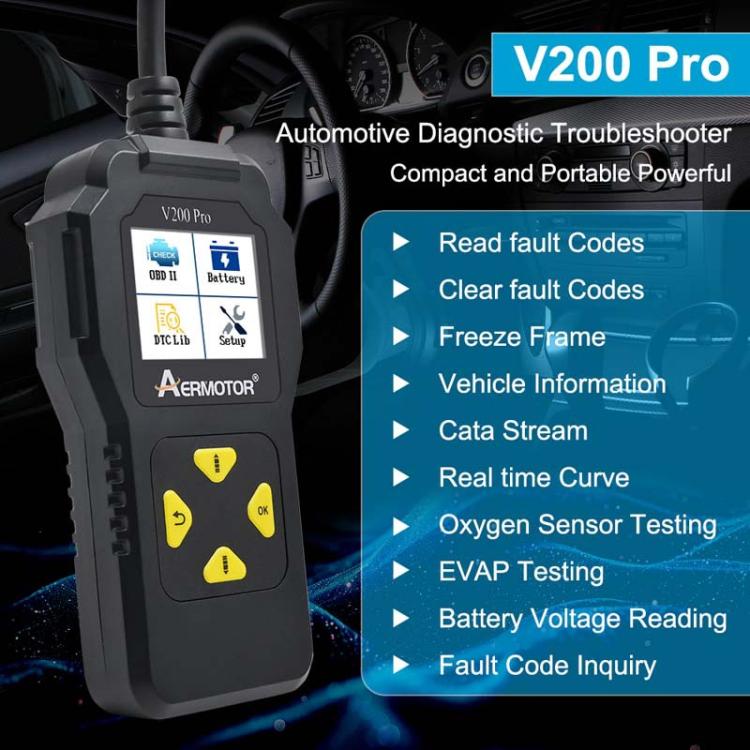 AERMOTOR V200PRO Car Troubleshooter Engine Inspection Scanner Readout Card ELM327 Battery Inspection Tool(Black)