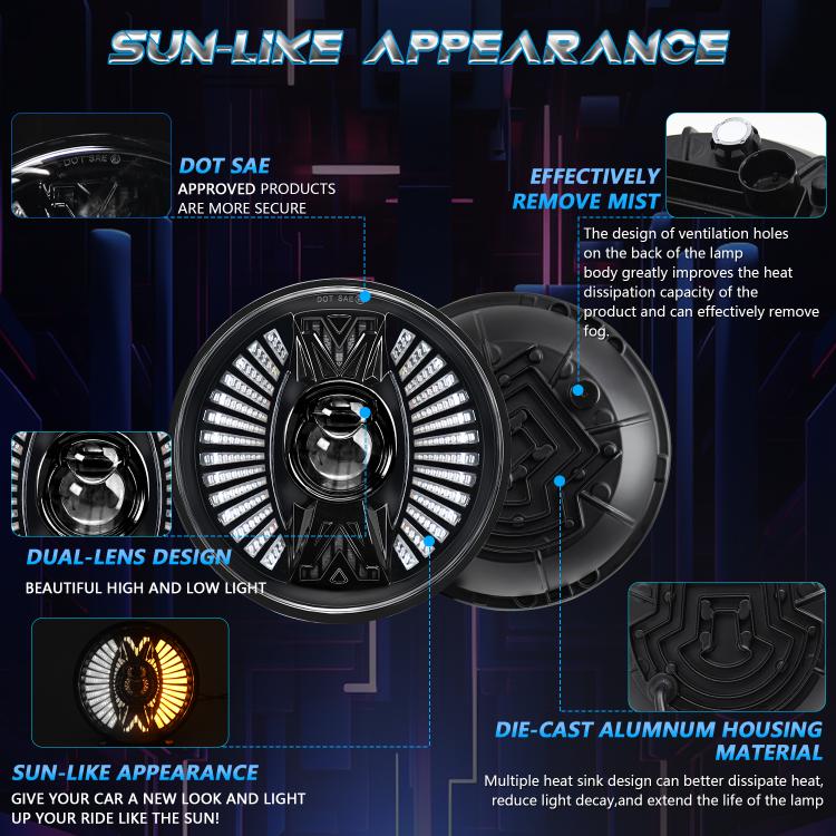 7 Inch Round Lens With Tangent Fan-Shaped Angel Eye Headlights(H4)