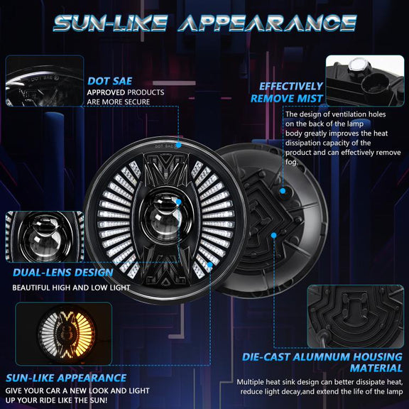 7 Inch Round Lens With Tangent Fan-Shaped Angel Eye Headlights(H4)