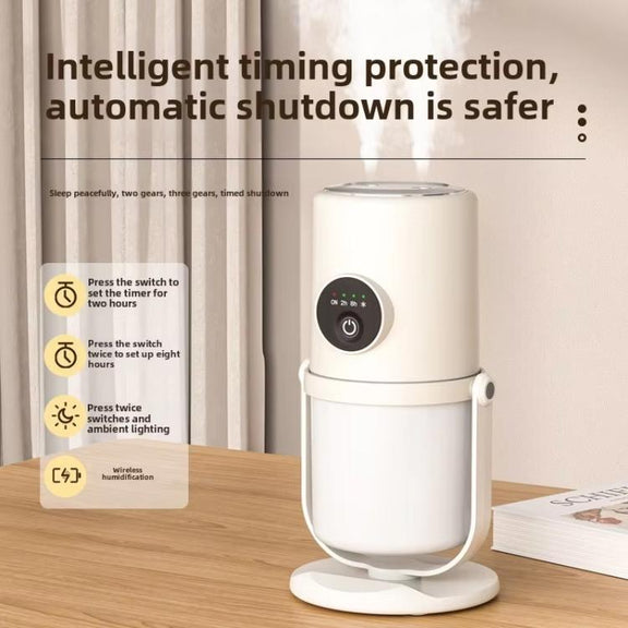 Desktop Dual Port Humidifier Portable Mini Air Purifier With Nightlight, Color: Beige+Base