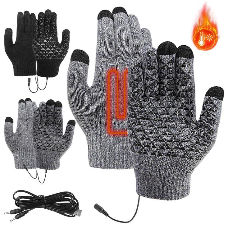 USB Heating Electric Warm Gloves Students Internet Writing Game Thickened Full Finger Knitted Heated Gloves, Size: Uniform(Gray)