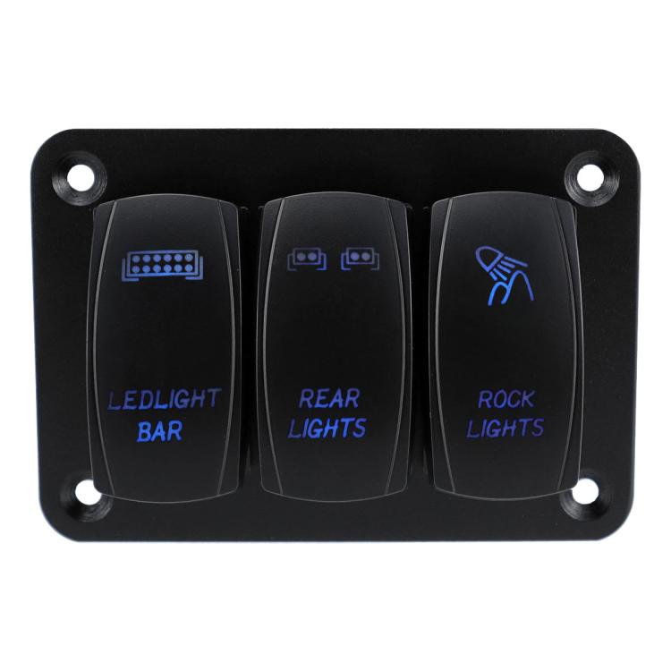 Blue Light Laser Engraved Panel Combination Switch For Car Boat, Specifications: 3-digit Panel