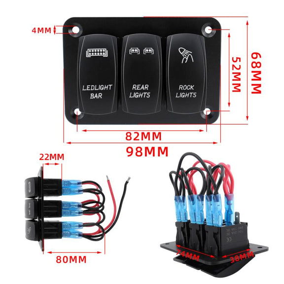 Blue Light Laser Engraved Panel Combination Switch For Car Boat, Specifications: 3-digit Panel