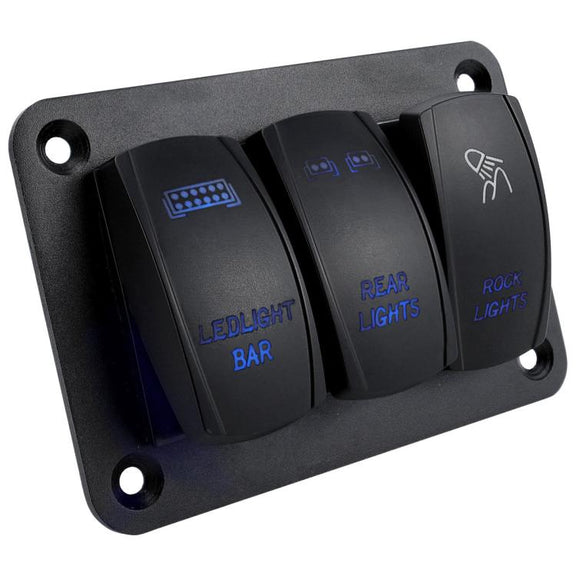 Blue Light Laser Engraved Panel Combination Switch For Car Boat, Specifications: 3-digit Panel