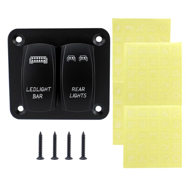 Blue Light Laser Engraved Panel Combination Switch For Car Boat, Specifications: 2-digit Panel