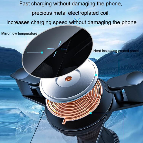 15W Mobile Phones Snap-on Car Wireless Charging Holder(Black)