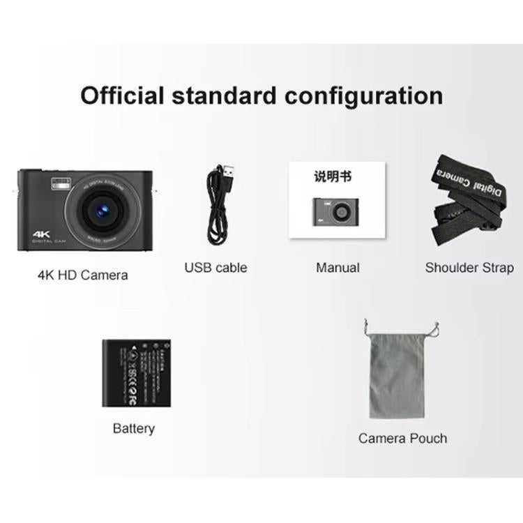 4K HD Touch Screen Digital Micro SLR Camera MP3 DSLR Camcorder 64MP Anti-Shake Vlogging Video Camera(Black)