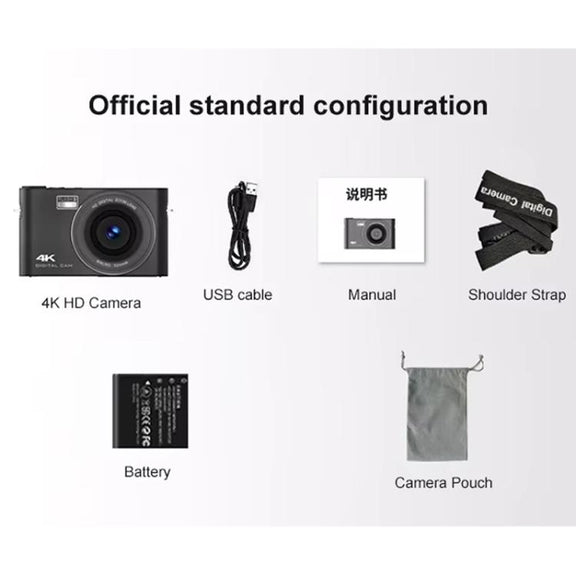 4K HD Touch Screen Digital Micro SLR Camera MP3 DSLR Camcorder 64MP Anti-Shake Vlogging Video Camera(Black)