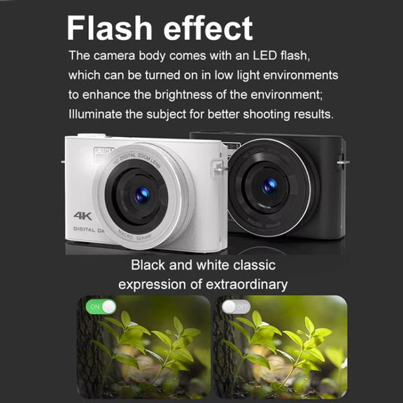 4K HD Touch Screen Digital Micro SLR Camera MP3 DSLR Camcorder 64MP Anti-Shake Vlogging Video Camera(Black)