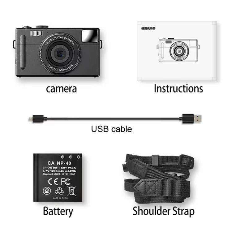 AMKOV CD-R1 24MP HD Pixel Shooting Student Camera 1080P Video Recording CCD Photo Video HD Camera(Black)