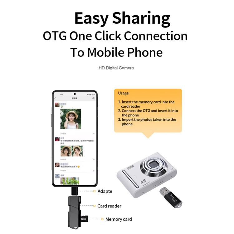 DC03H 2.4-Inch 16X Digital Zoom Electronic Image Stabilization 4K HD Digital Camera(White)