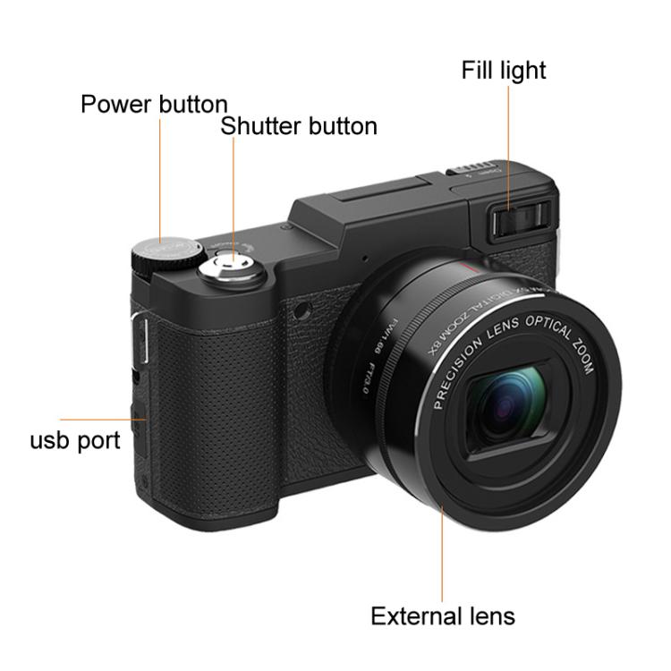 Micro SLR 5X Optical Zoom / 8X Digital Zoom Digital Camera 48MP HD Shooting VCR Photo Camera(Black)