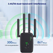 Urant U11 1200Mbps 2.4G&5.8G Wireless Repeater WiFi Signal Amplifier Support WPS Quick Setting UK Plug White