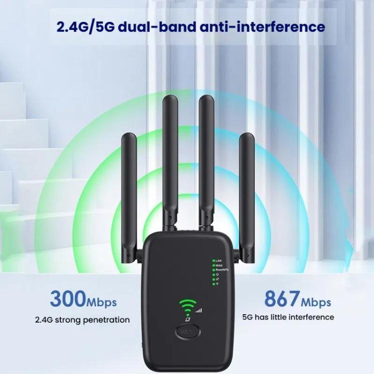 Urant U11 1200Mbps 2.4G&5.8G Wireless Repeater WiFi Signal Amplifier Support WPS Quick Setting UK Plug White