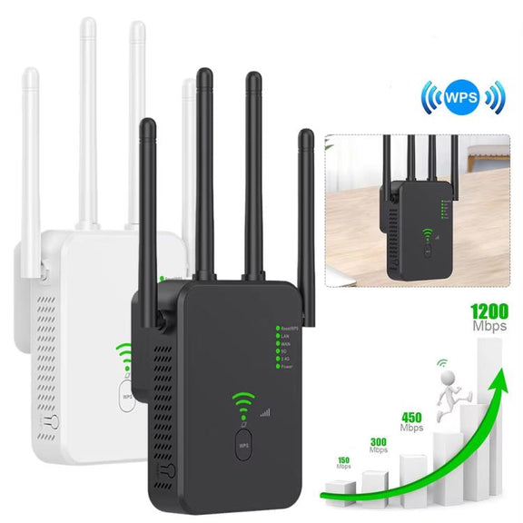 Urant U10 1200Mbps 2.4G & 5.8G Wireless Repeater WiFi Signal Amplifier With 4 Antenna EU Plug White