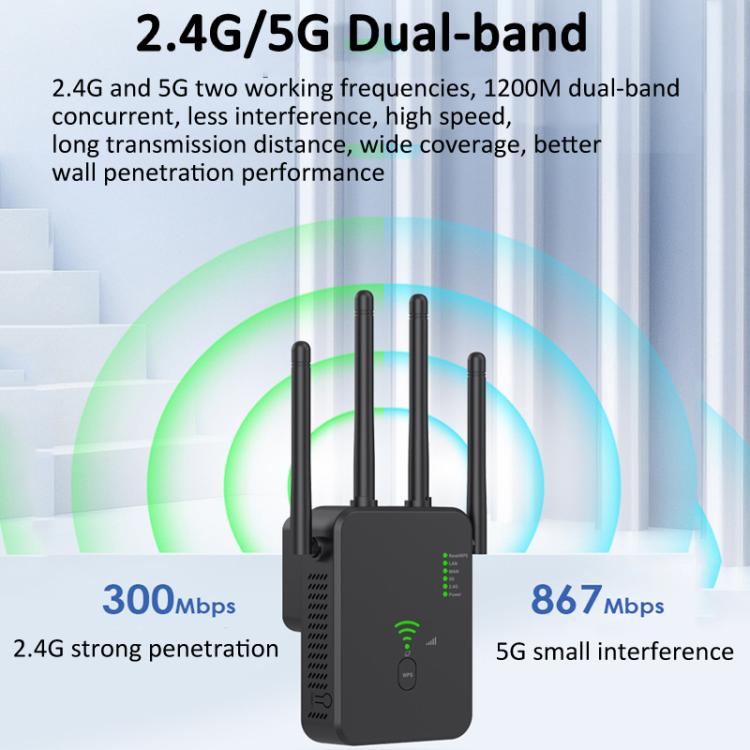 Urant U10 1200Mbps 2.4G & 5.8G Wireless Repeater WiFi Signal Amplifier With 4 Antenna EU Plug White