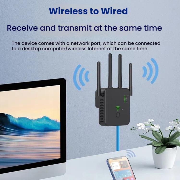 Urant U10 1200Mbps 2.4G & 5.8G Wireless Repeater WiFi Signal Amplifier With 4 Antenna EU Plug White