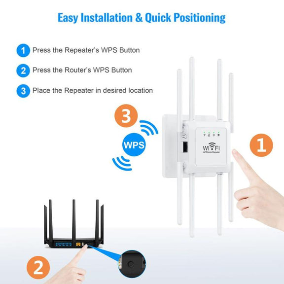 U18 1200Mbps 2.4G & 5G  Wireless Repeater WiFi Signal Amplifier With 8 Antenna EU Plug Black