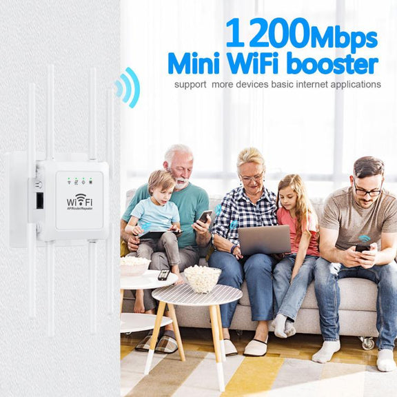 U18 1200Mbps 2.4G & 5G  Wireless Repeater WiFi Signal Amplifier With 8 Antenna US Plug White