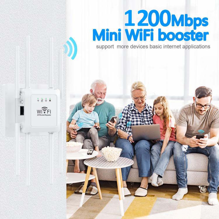 U18 1200Mbps 2.4G & 5G  Wireless Repeater WiFi Signal Amplifier With 8 Antenna EU Plug Black