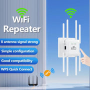 U18 300Mbps 2.4G Wireless Repeater WiFi Signal Amplifier With 8 Antennas EU Plug White