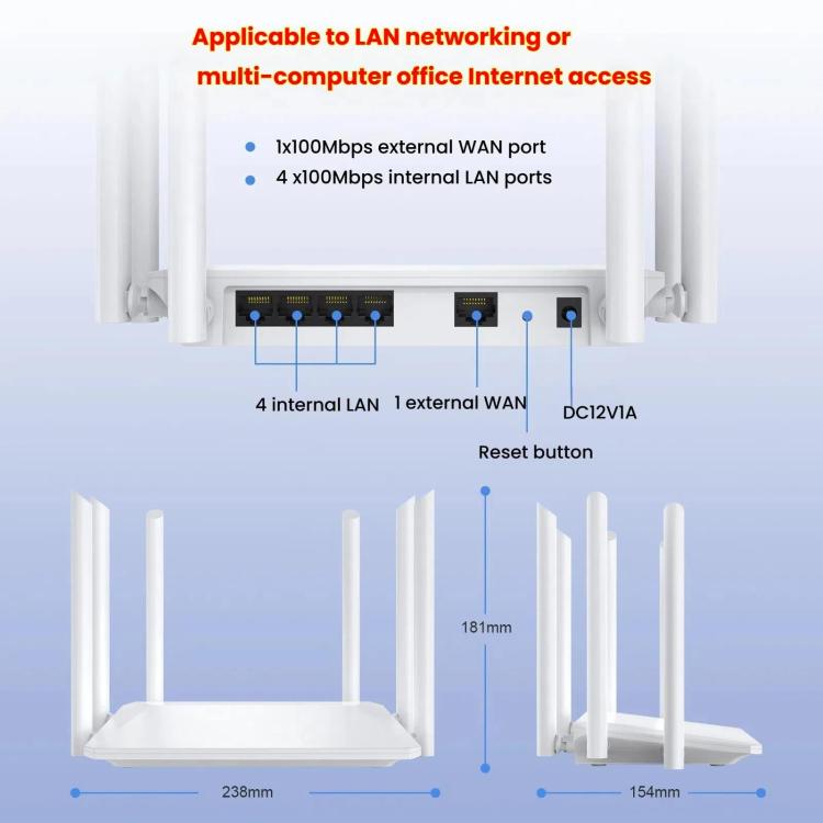 Urant 300Mbps Wireless Router Supports AP Broadband Dial-up With 6x5dB Antenna US Plug