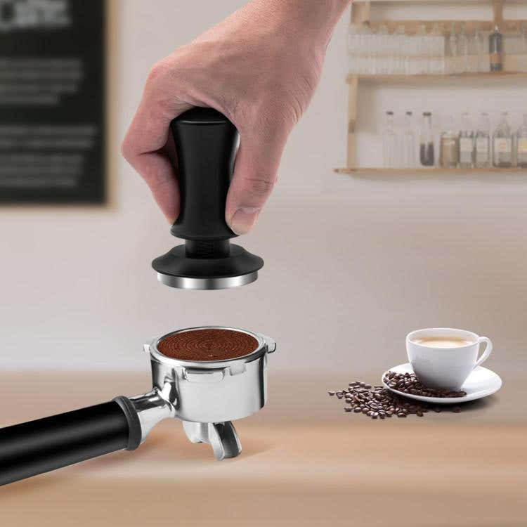 Scale Horizontal Constant Pressure Coffee Grinder Stretching Powder Press Hammer, Style: Silver Blue Flat Bottom+Round Base(51mm)