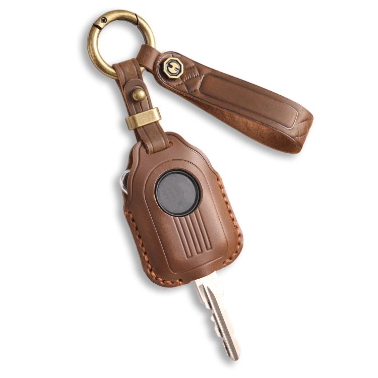 Hallmo For Peugeot Django 150 Motorcycle Natural Cowhide Key Protective Cover(Brown)