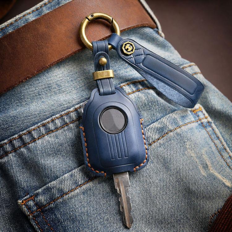 Hallmo For Peugeot Django 150 Motorcycle Natural Cowhide Key Protective Cover(Balck)