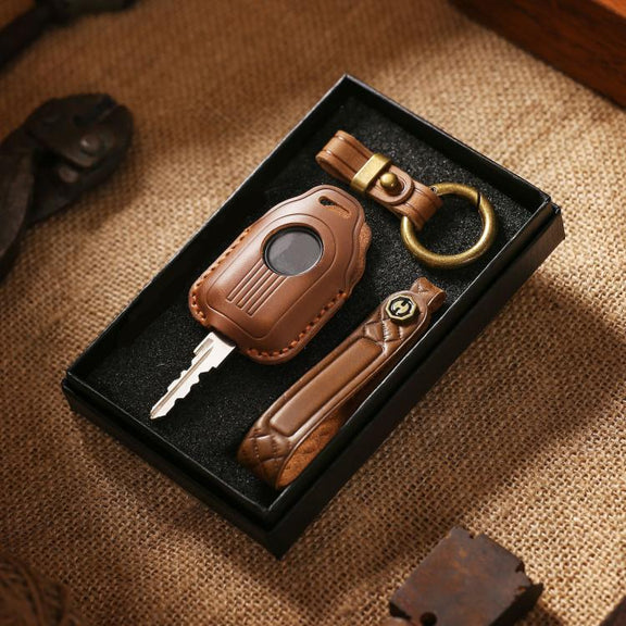 Hallmo For Peugeot Django 150 Motorcycle Natural Cowhide Key Protective Cover(Balck)