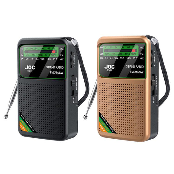 JOC TG-77 Mini FM / AM / SW Portable Full-Band Full-Channel Radio(Gold)