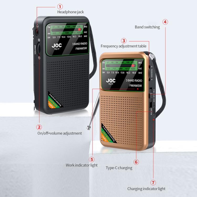 JOC TG-77 Mini FM / AM / SW Portable Full-Band Full-Channel Radio(Black)