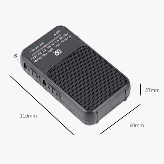 W-209 Mini Portable Rechargeable / Battery Dual-mode Powered Pointer FM Radio with Flashlight(Red)