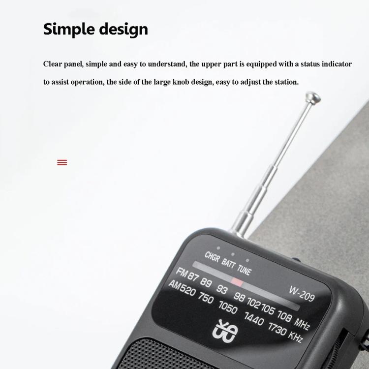 W-209 Mini Portable Rechargeable / Battery Dual-mode Powered Pointer FM Radio with Flashlight(Red)