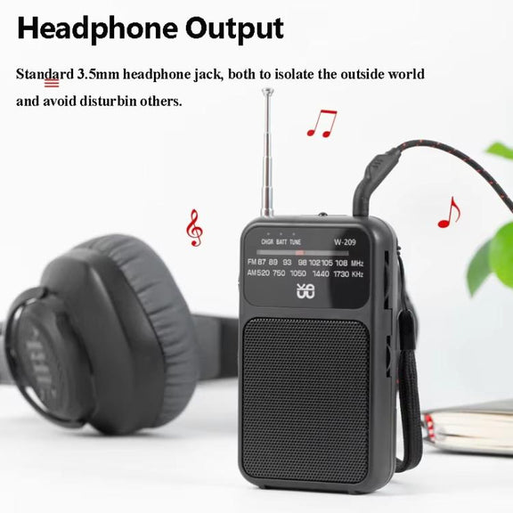 W-209 Mini Portable Rechargeable / Battery Dual-mode Powered Pointer FM Radio with Flashlight(White)