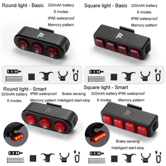 WEST BIKING Bicycle Night Riding Long Endurance Warning Brake Taillight, Style: Square Light Smart