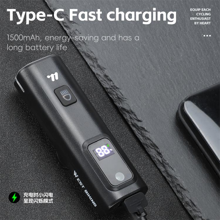 WEST BIKING Bicycle Water-resistant TYPE-C Rechargeable High-Brightness Headlight, Style: Digital Battery Display
